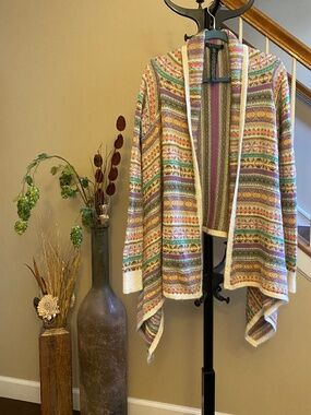 Lauren Ralph Lauren Draped Multicolor Striped Open Front Cardigan Size S/M